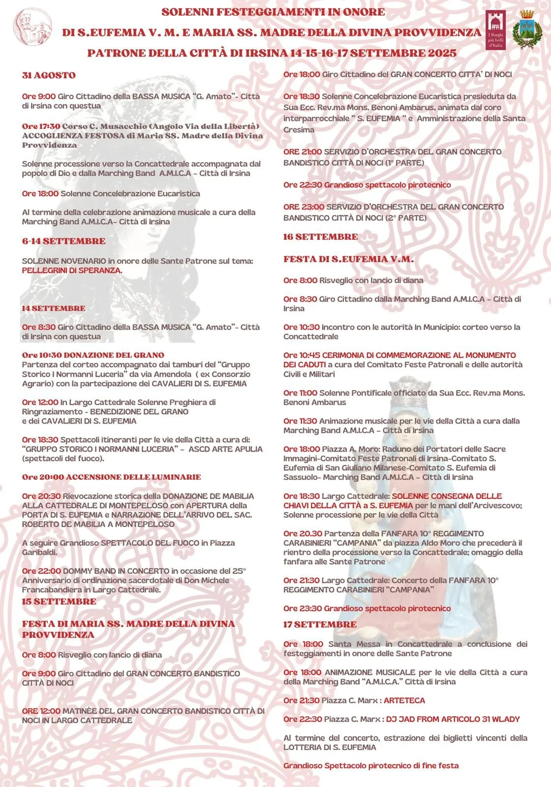 Programma della festa patronale di santeufemia a irsina