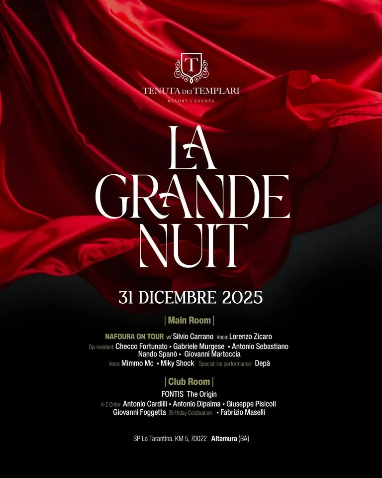 “La Grande Nuit” Capodanno 2026 alla Tenuta dei Templari ad Altamura