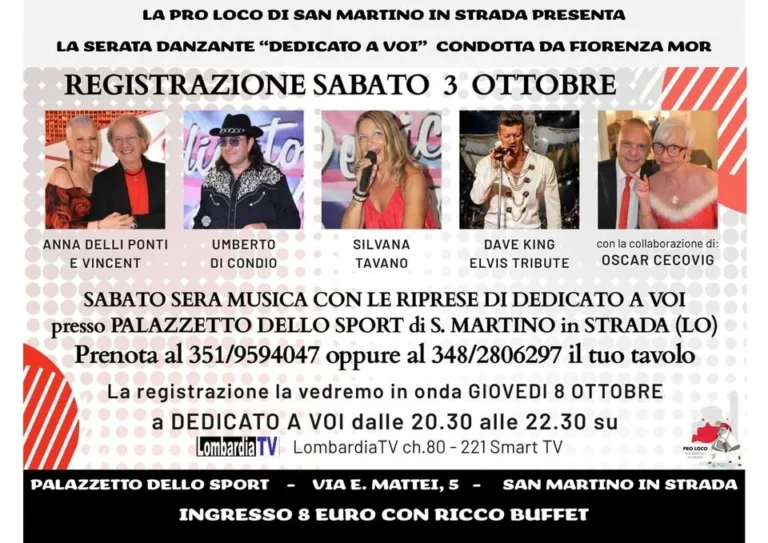 Evento a San Martino in Strada 2026: serata danzante e registrazione