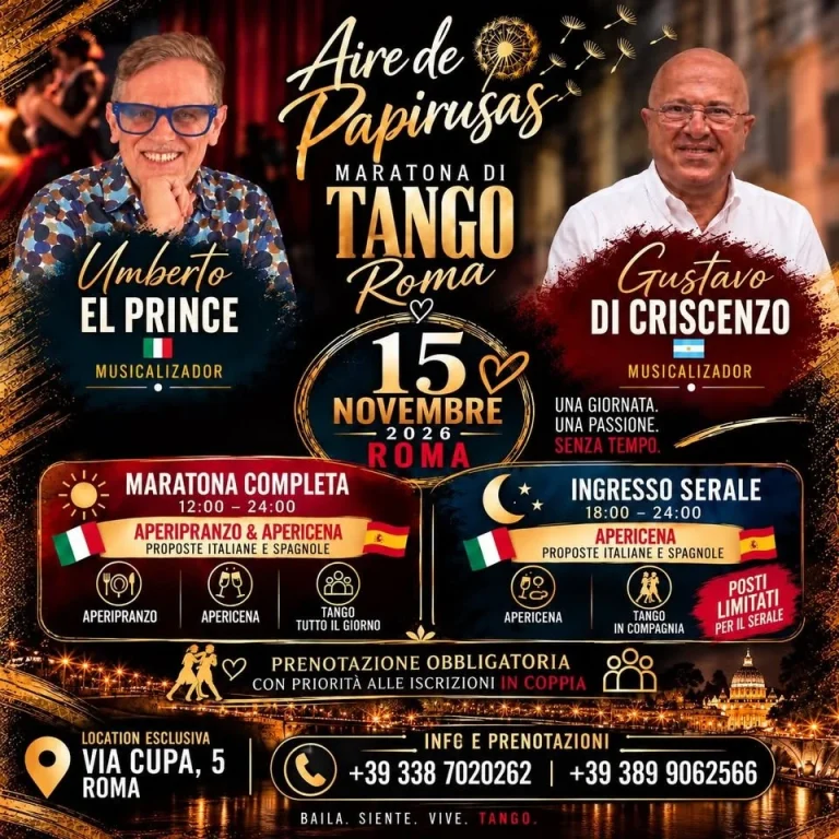 Aire de Papirusas, maratona di tango a Roma 2026