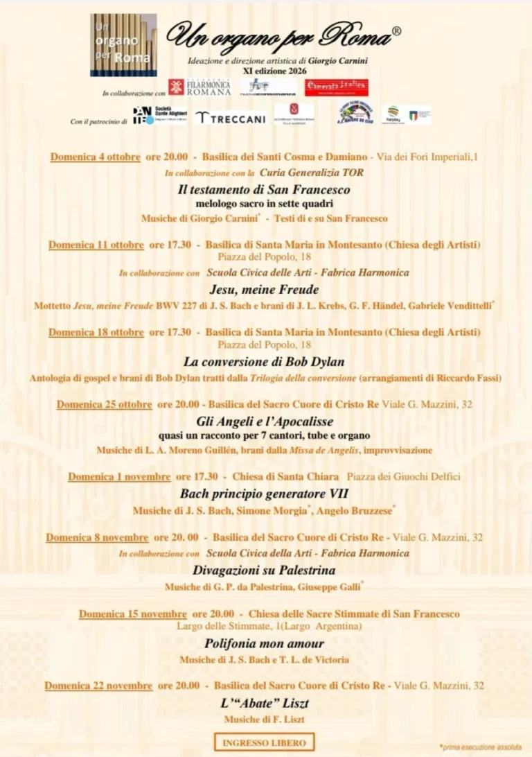 Divagazioni su Palestrina a “Un organo per Roma” 2026