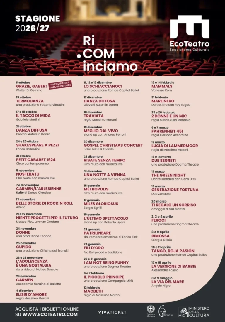 EcoTeatro Milano: stagione 2026/2027 “Ri.COMinciamo”