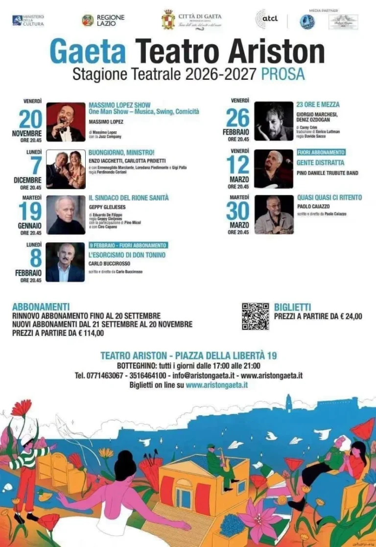 Stagione Teatrale 2026/27 al Teatro Ariston di Gaeta