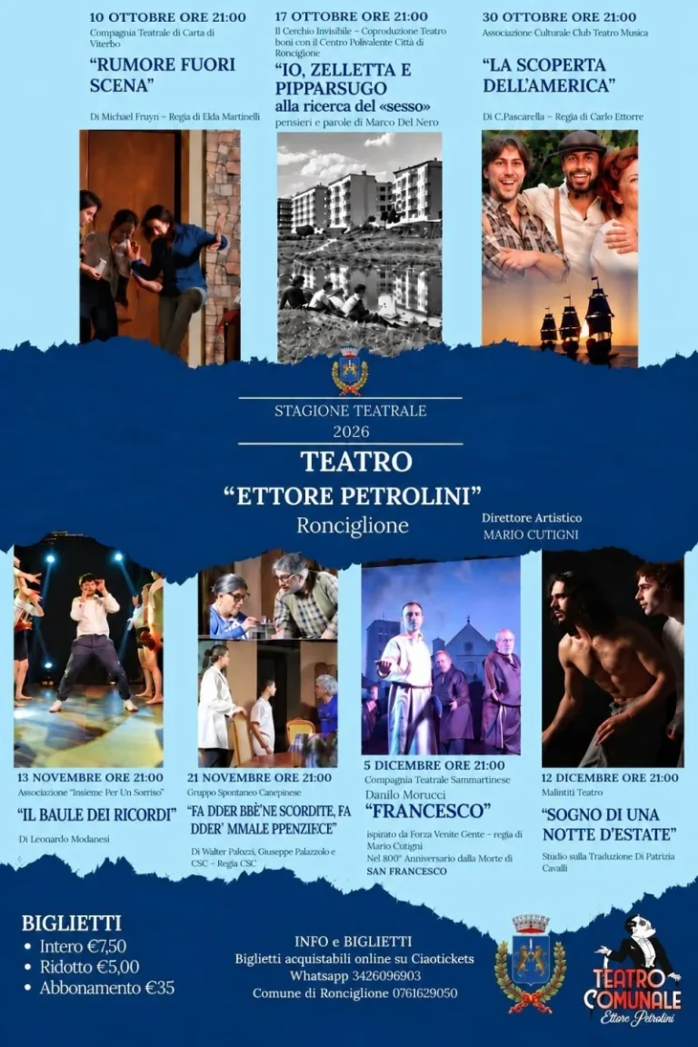Stagione Teatrale 2026 al Teatro Ettore Petrolini di Ronciglione